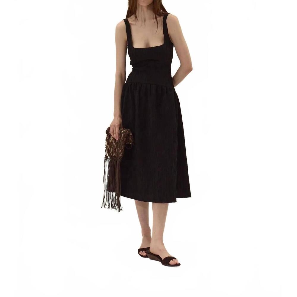 NEW DELUC vedra square neck & wide shoulder dress in black
